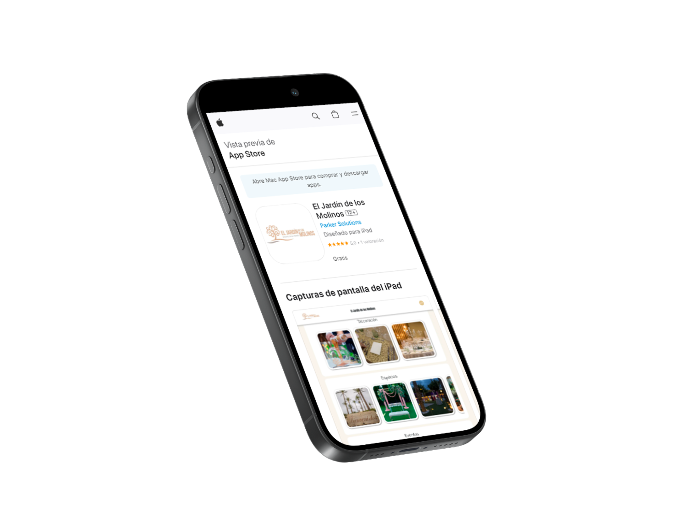 Teléfono móvil haciendo uso de app exclusiva de Finca el Jardín de la Estación